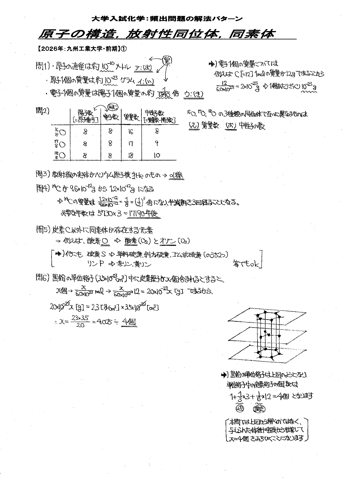2026 九州工業大学 化学(前期)入試問題 解答解説｜数理塾