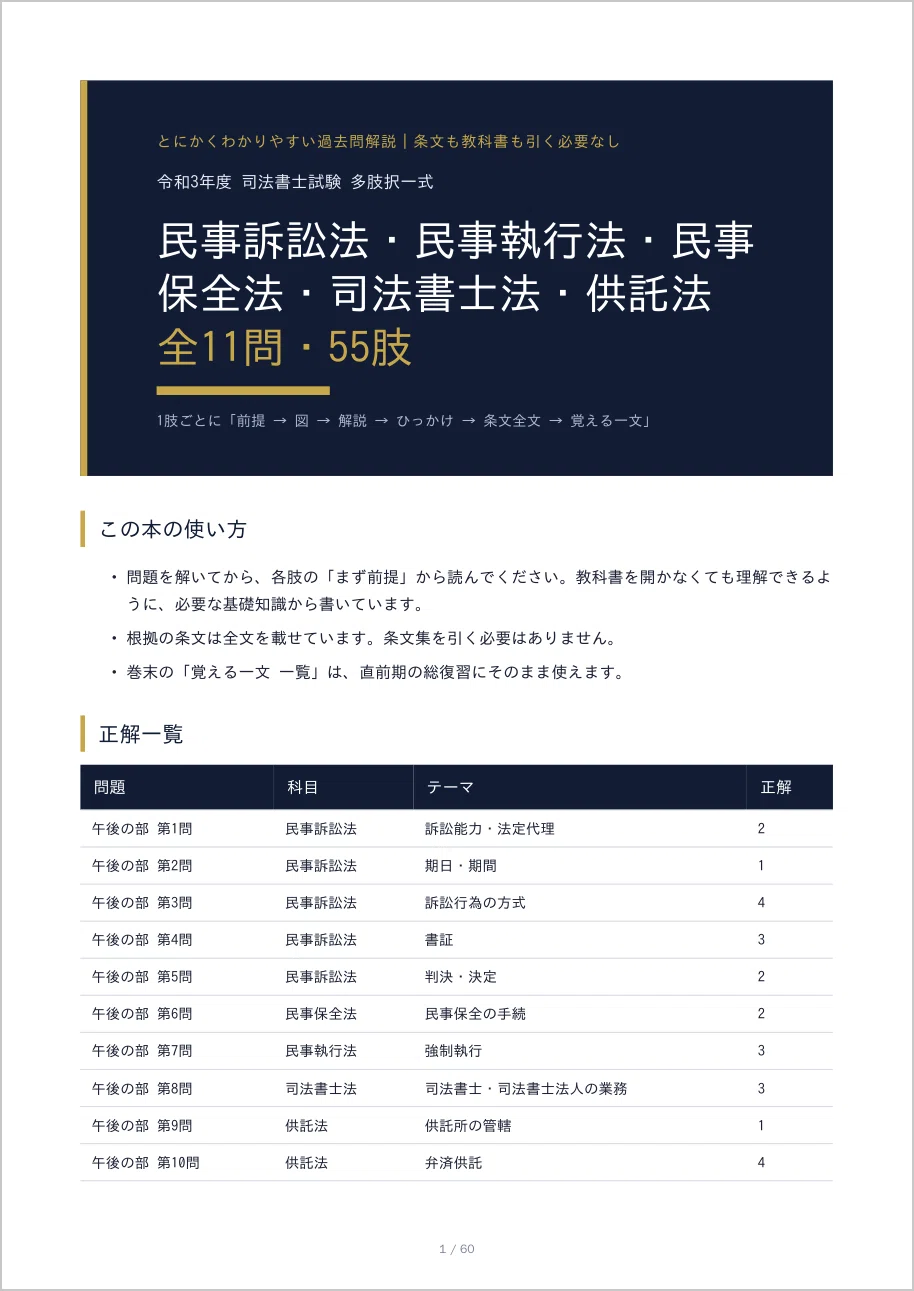 令和3年度 司法書士試験】民事訴訟法・民事執行法・民事保全法・司法