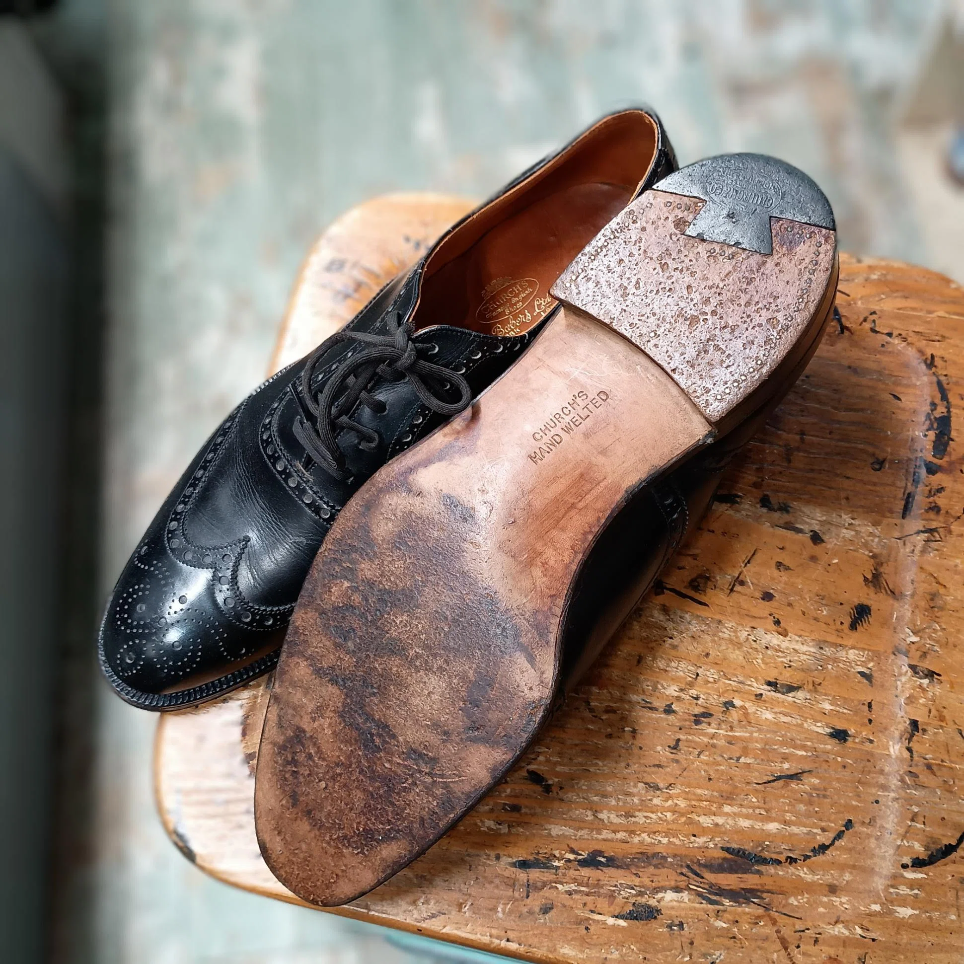 Church's Masterclass BEAMS 別注 ドレスシューズ ハーフラバー補修＋トゥスチール】VTG Church'sフルブローグドレス