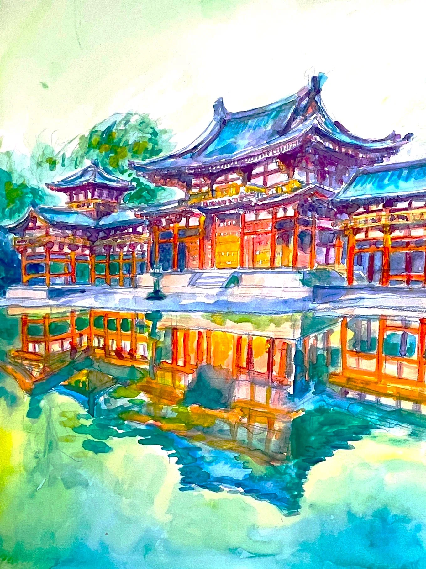 水彩 -31・32・33：「平等院鳳凰堂」｜オサムエバタ