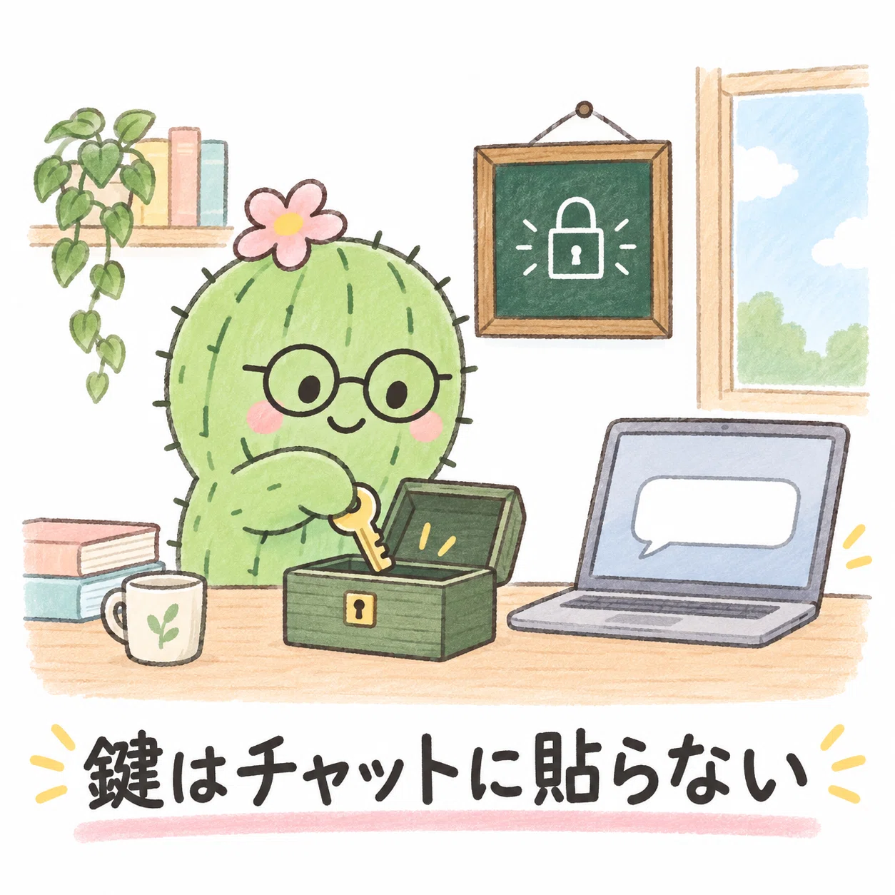 鍵はチャットに貼らない。秘密を保存箱にしまうサボテン先生