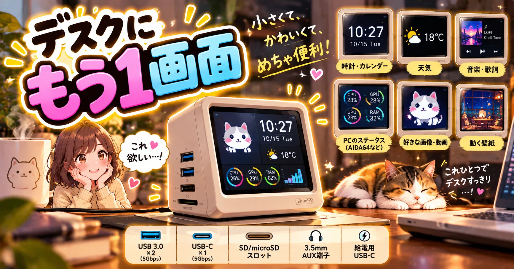 ミニモニター3.5インチHagibisとおしゃれなキーボードYUNZII QL75に