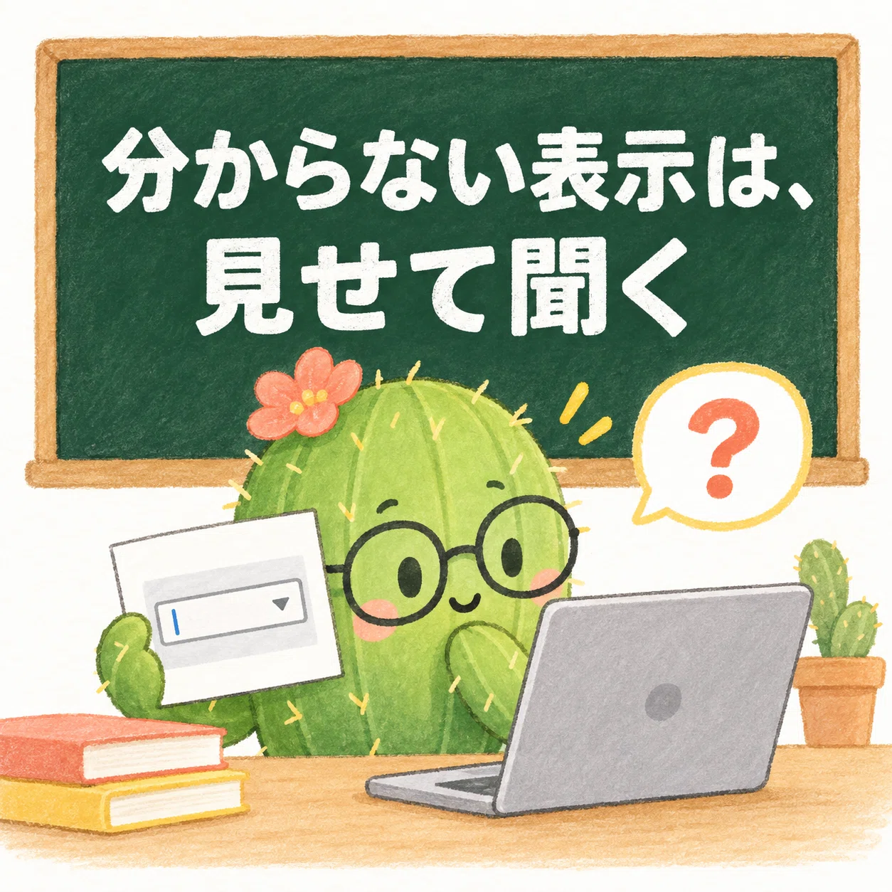 分からない表示をAIに見せて相談するサボテン先生