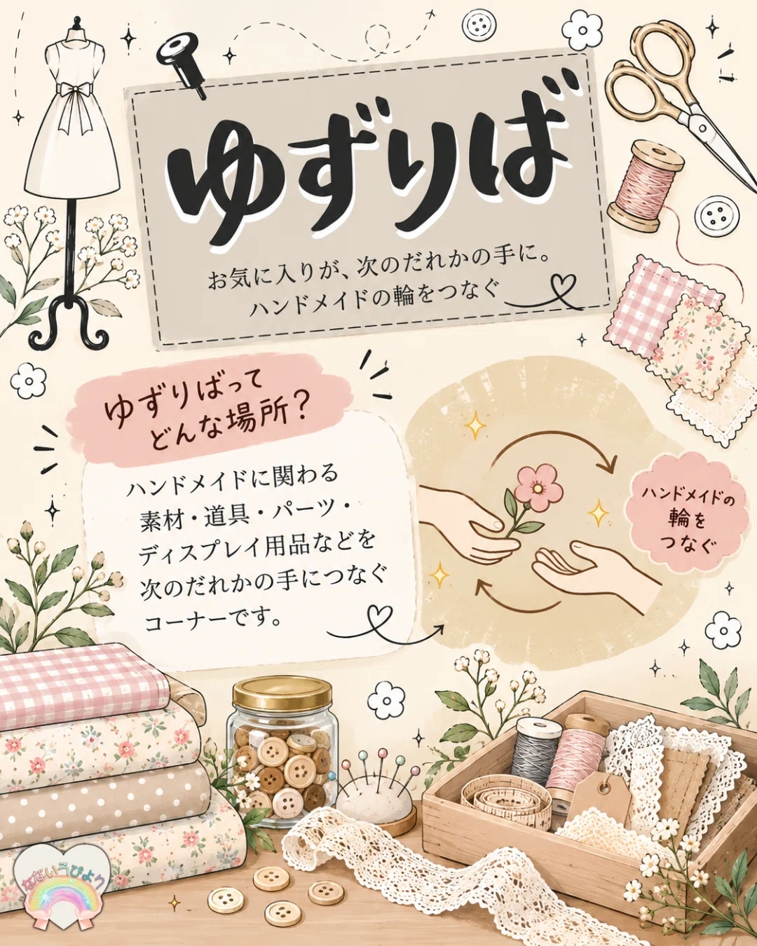 ハンドメイド資材が人から人へ。なないろびよりの『ゆずりば』とは
