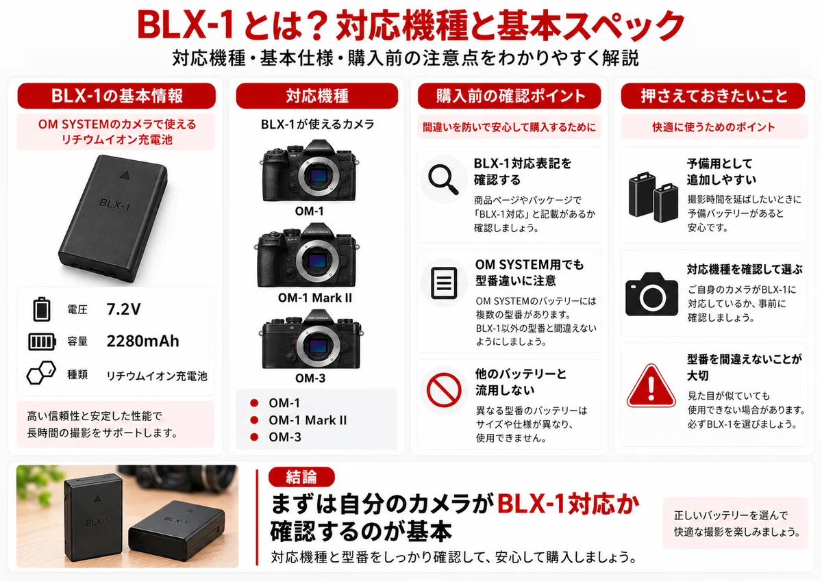 BLX-1バッテリーおすすめ｜純正・互換の違いと対応機種・充電方法を解説｜カメラマン養成講座【迷わず選べるカメラと機材のセレクトガイド】