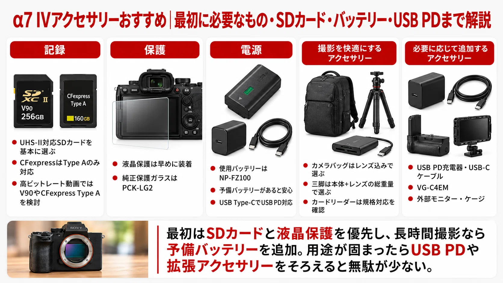 α7 IVアクセサリーおすすめ｜最初に必要なもの・SDカード・バッテリー