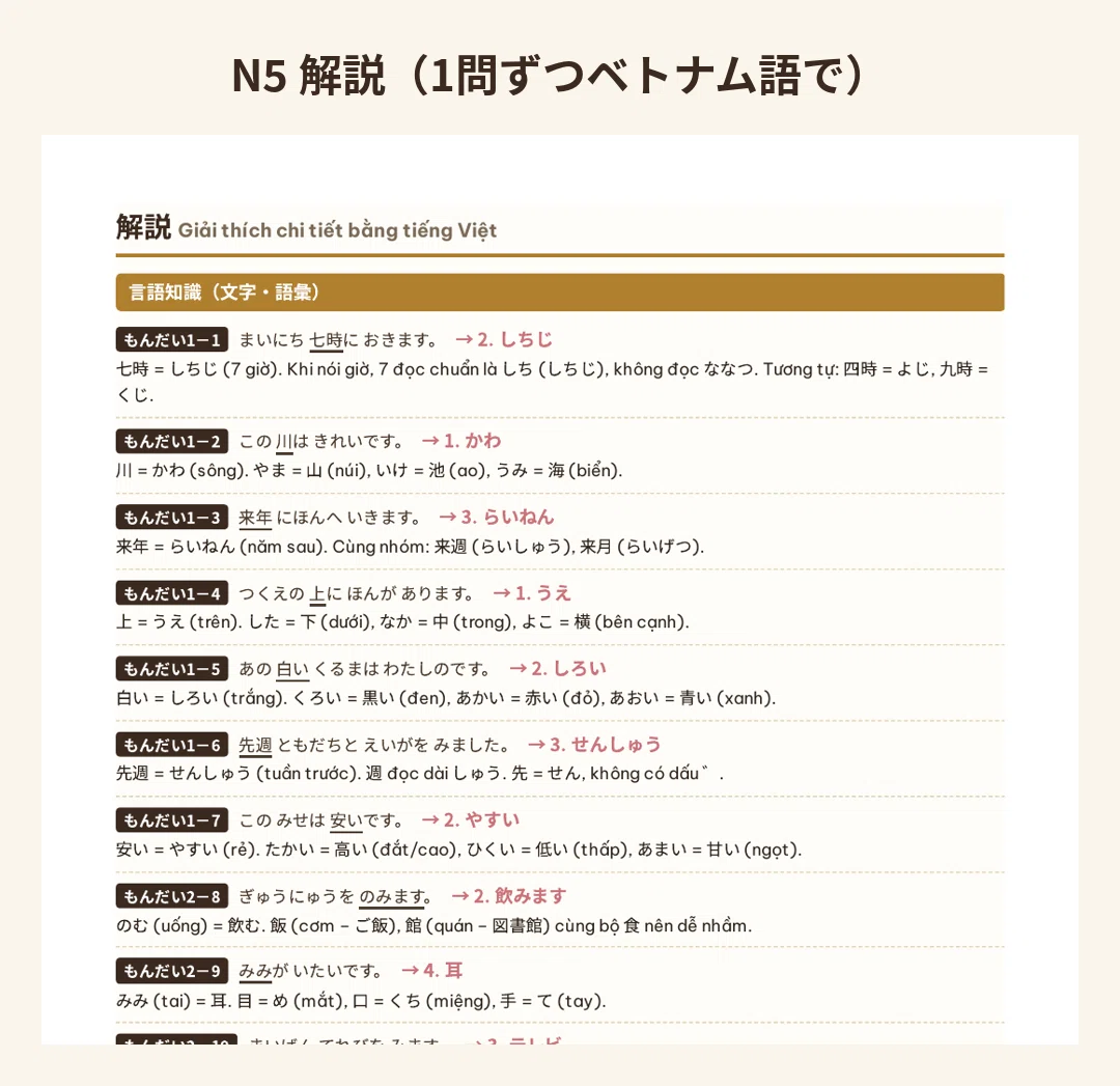 [Vietnamese Explanation] JLPT N5 Mock Exam – 1 set (Set No. 1) (PDF ...