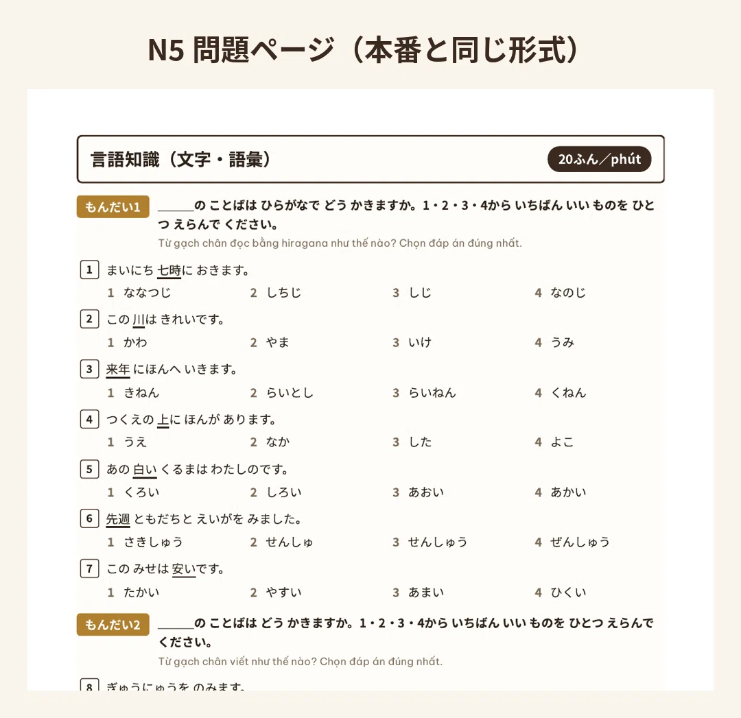 [Vietnamese Explanation] JLPT N5 Mock Exam – 1 set (Set No. 1) (PDF ...