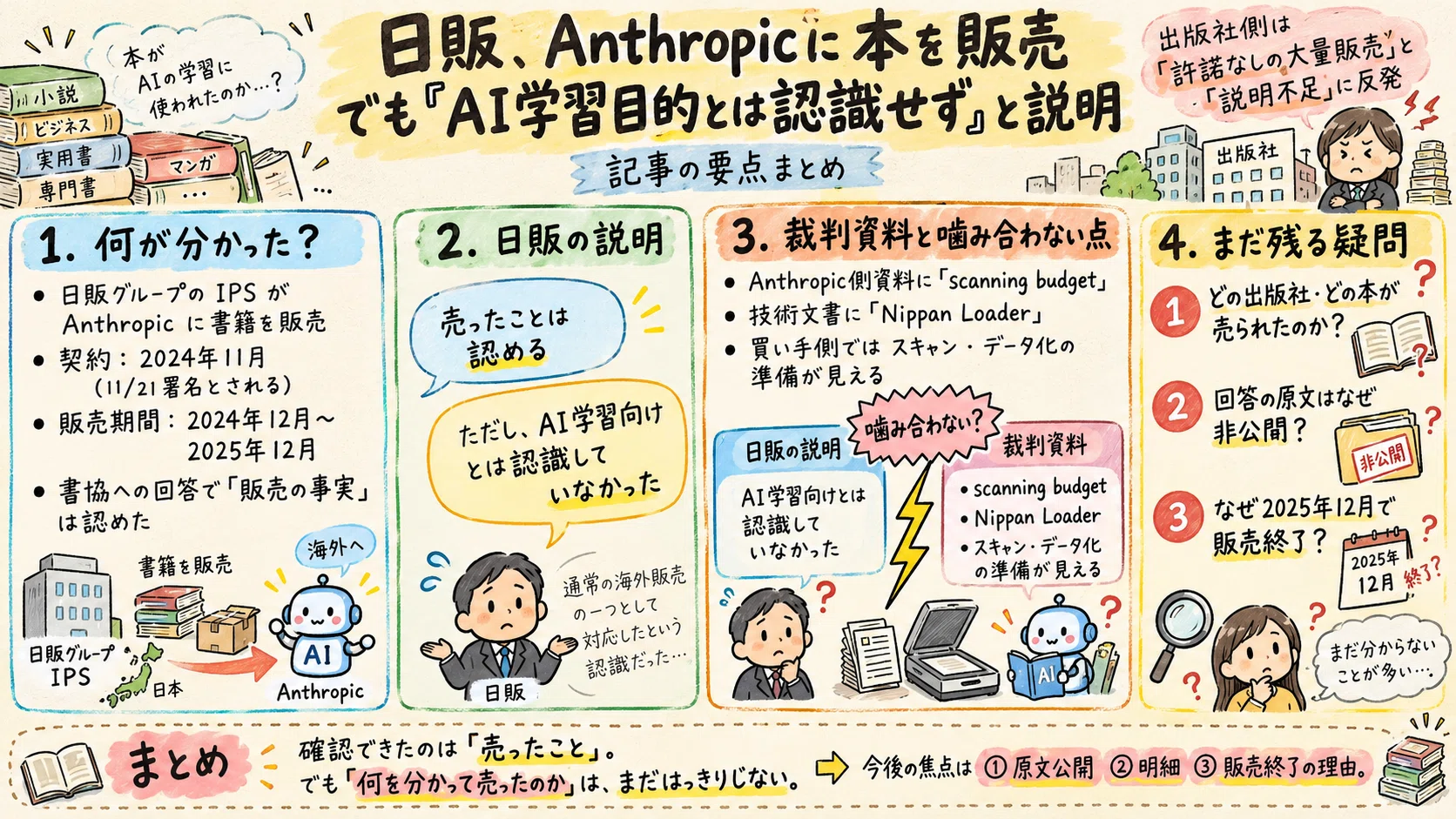 日販が認めた：Anthropicに本を売ったが「AI学習目的とは認識せず