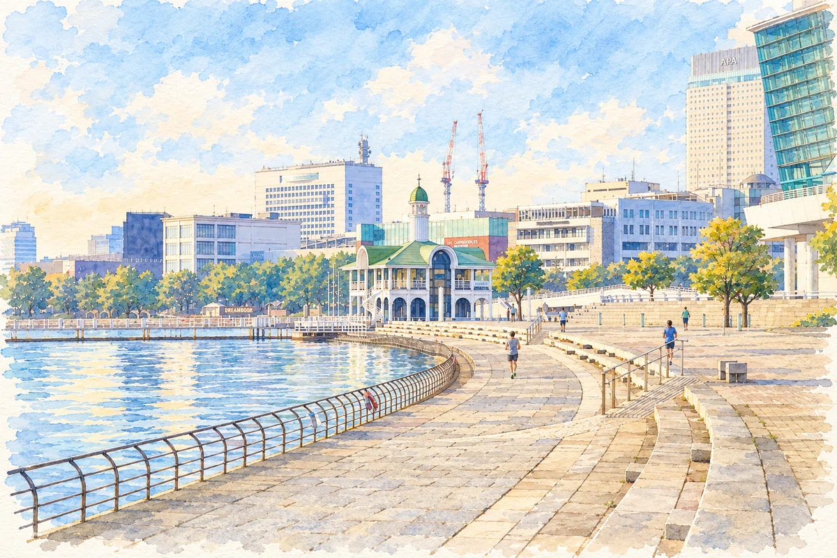 AIイラスト】みなとみらいを水彩画にしてみた｜ボッシュ