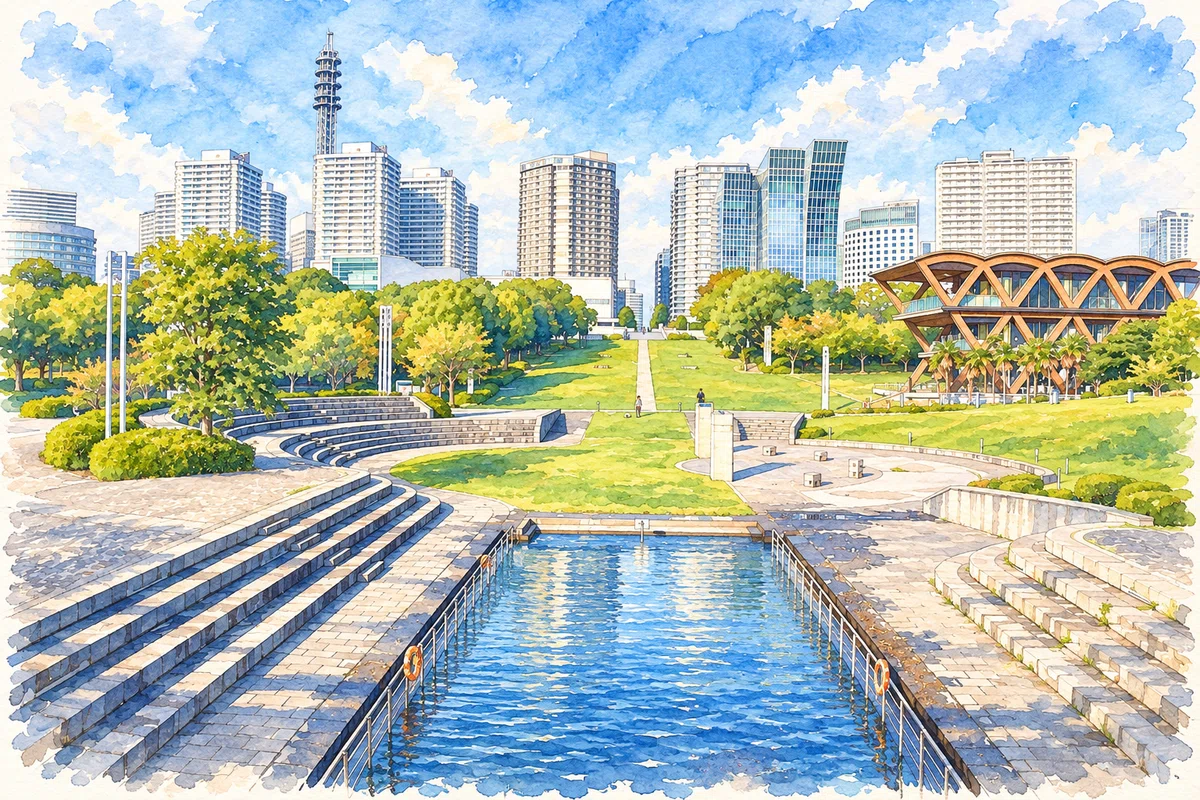 AIイラスト】みなとみらいを水彩画にしてみた｜ボッシュ