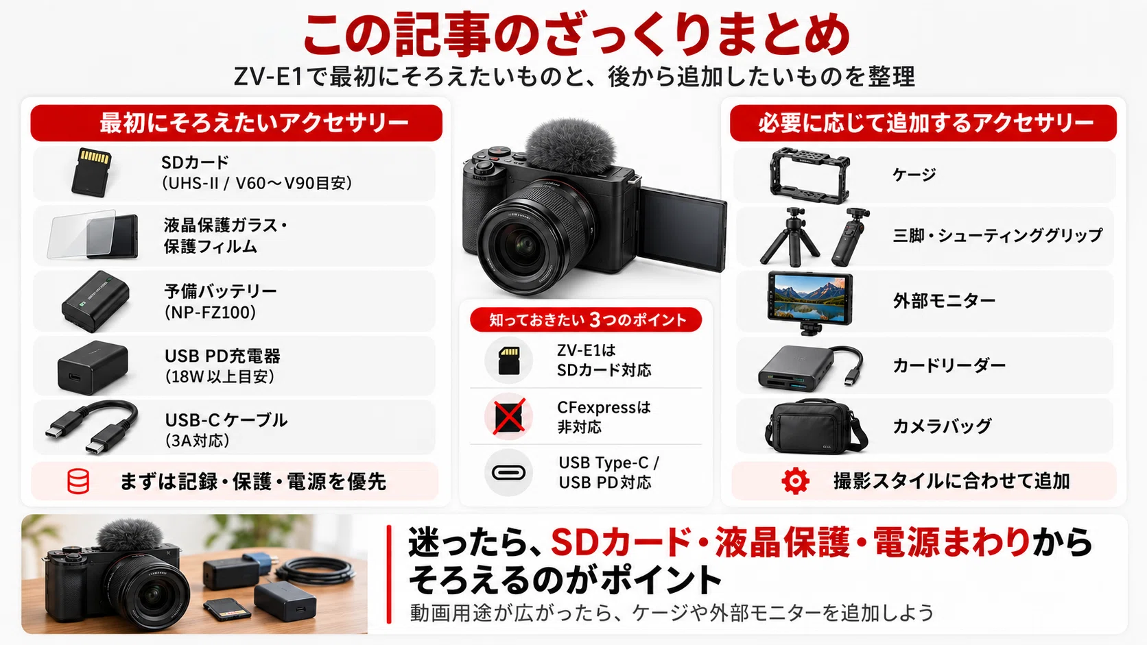 SONY】ZV-E1 アクセサリーおすすめ｜一緒に買うべきSDカード