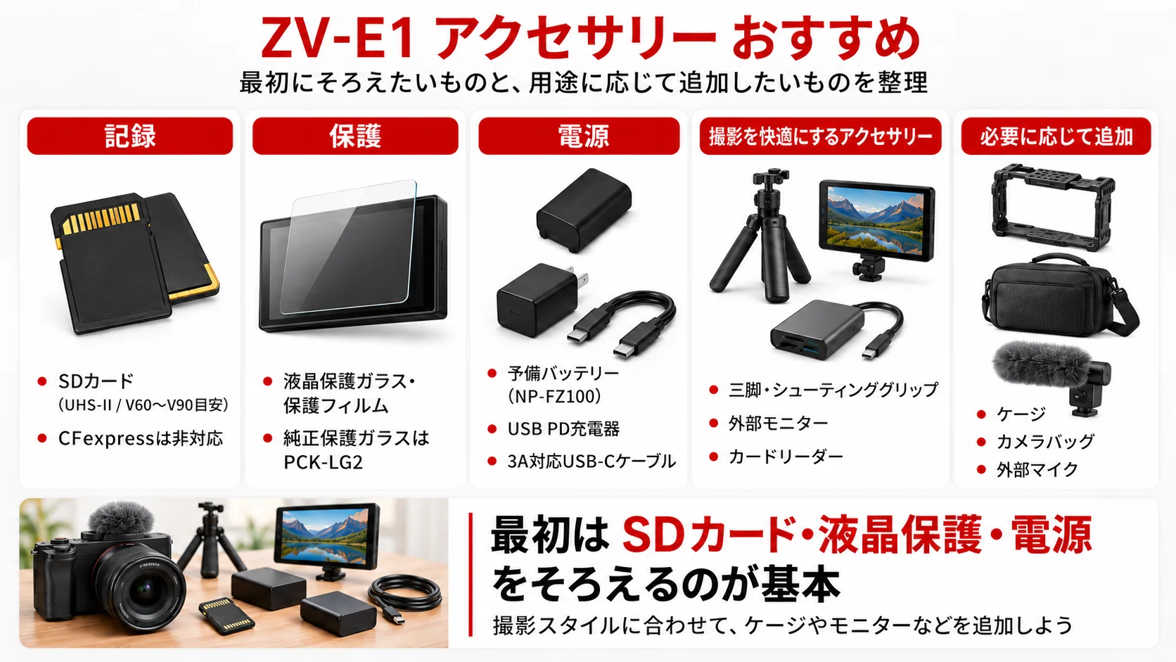 SONY】ZV-E1 アクセサリーおすすめ｜一緒に買うべきSDカード