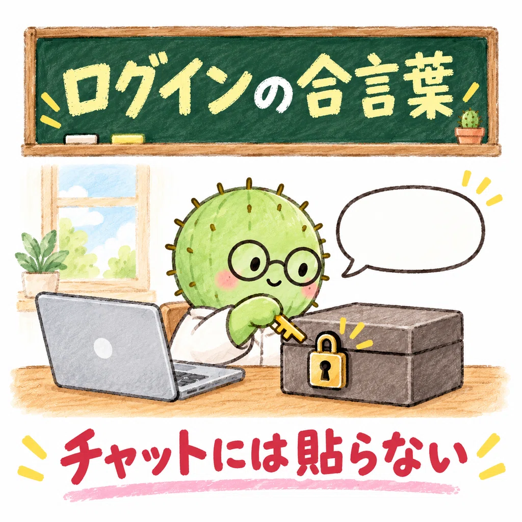 ログインの合言葉はチャットには貼らない