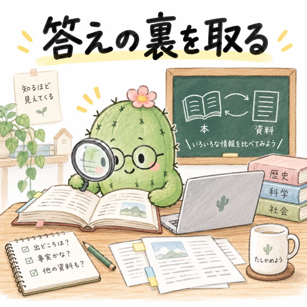 資料を読み比べ、答えの裏を取るサボテン先生