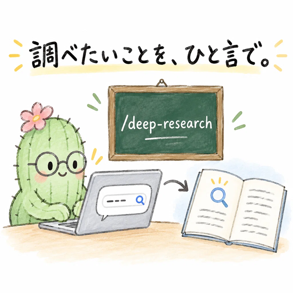 Claude Codeで調べたいことをひと言で頼むイメージ