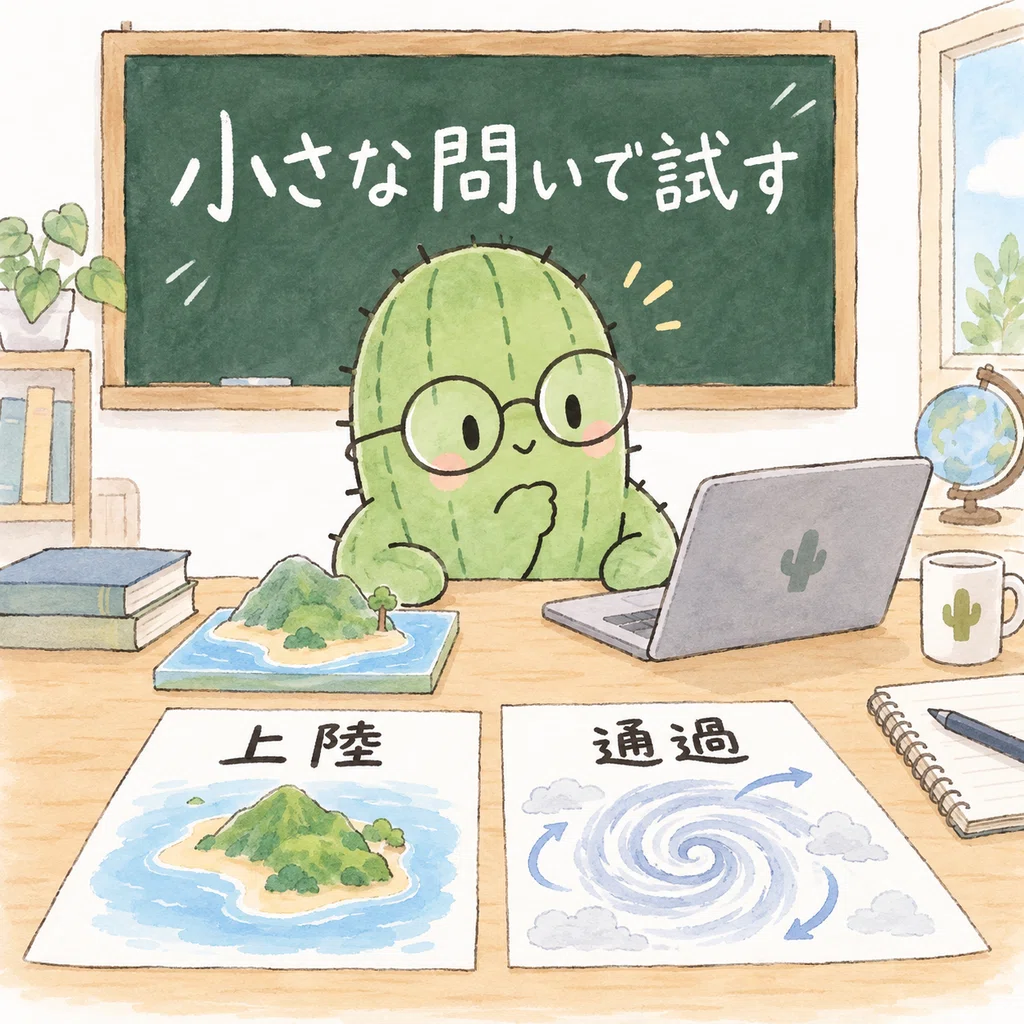 上陸と通過の違いを小さな問いとして調べる場面