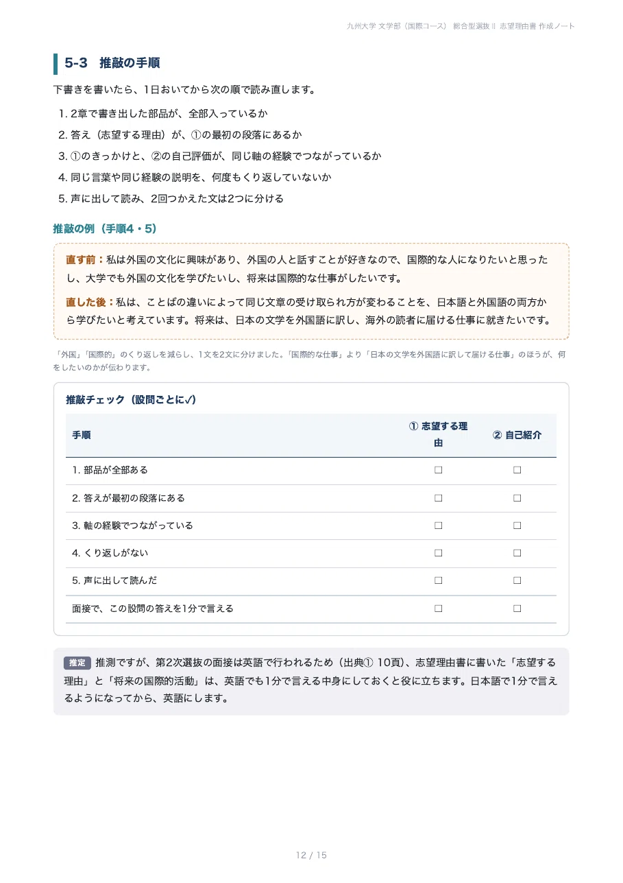 [Kyushu University Faculty of Letters] Preparing the Statement of ...