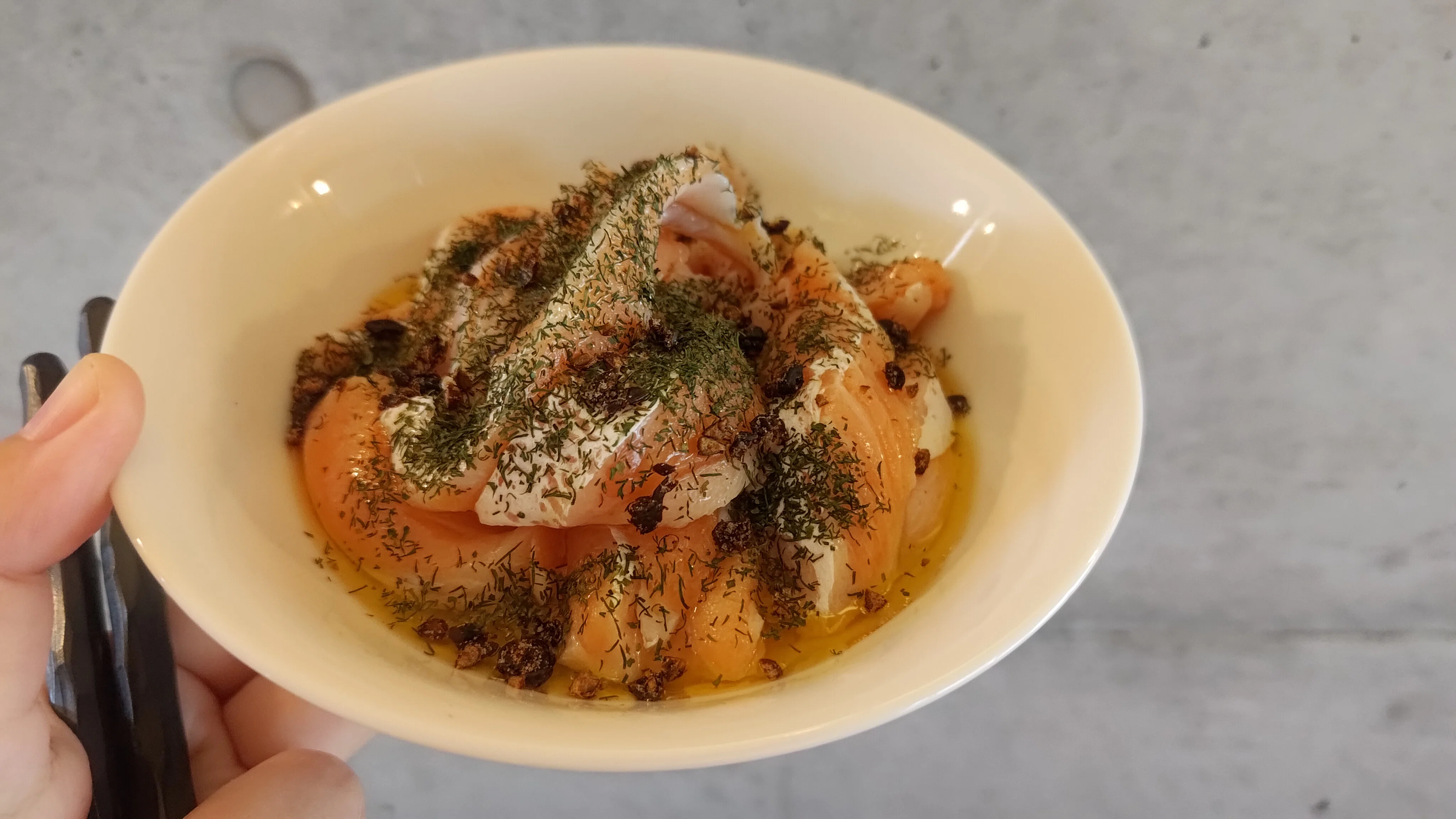 Salmon belly and red peppercorns for the first time in days. It's ...