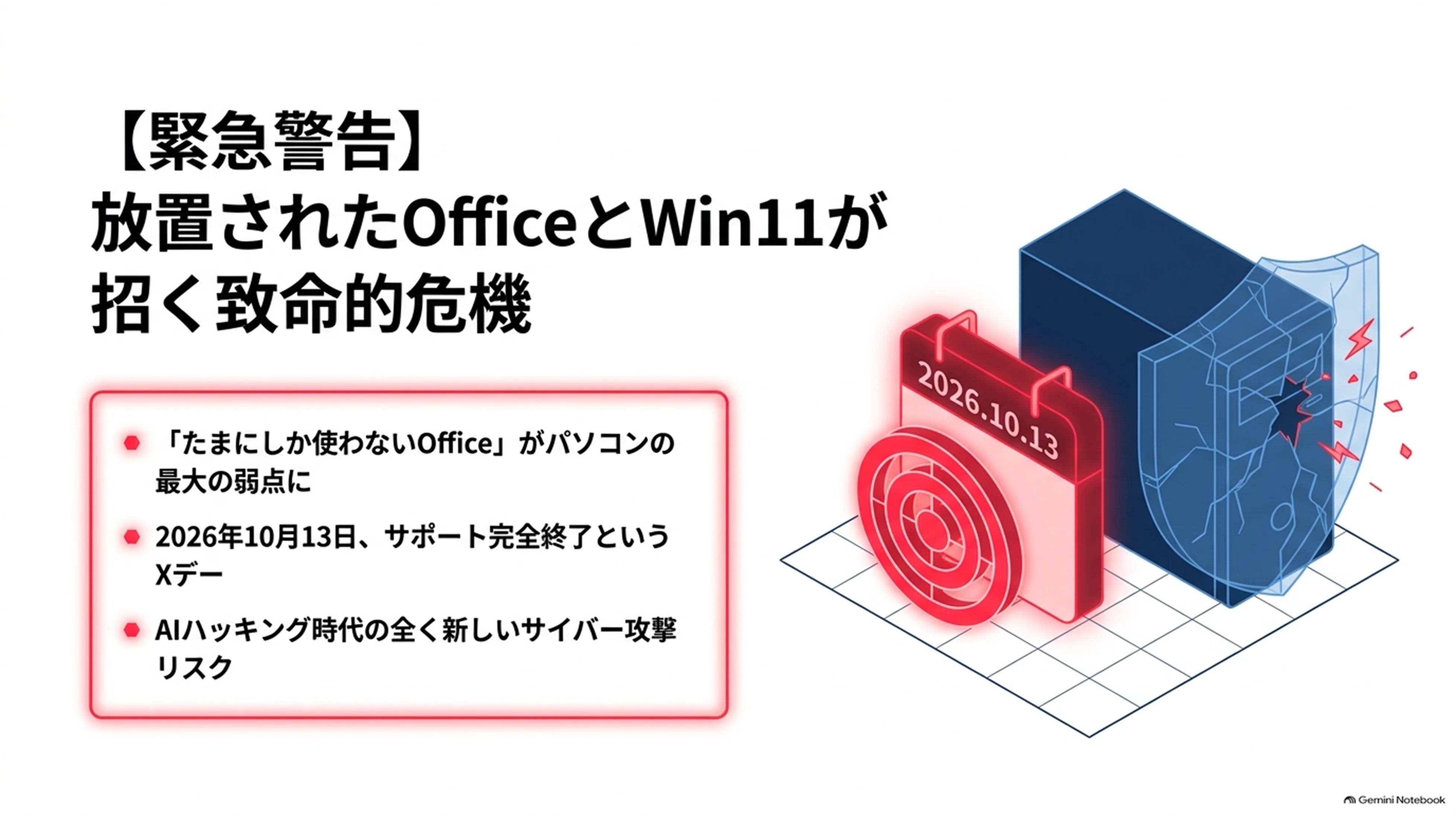 緊急警告】Win11 24H2/MSOffice 2021放置は危険！AIハッキング防ぐ安全