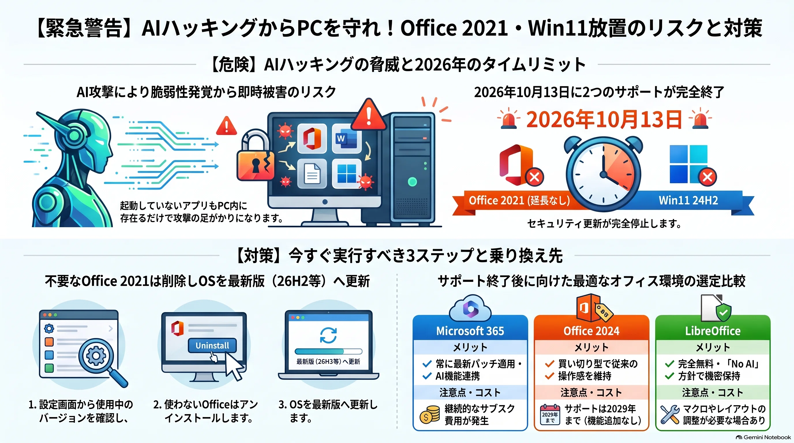緊急警告】Win11 24H2/MSOffice 2021放置は危険！AIハッキング防ぐ安全