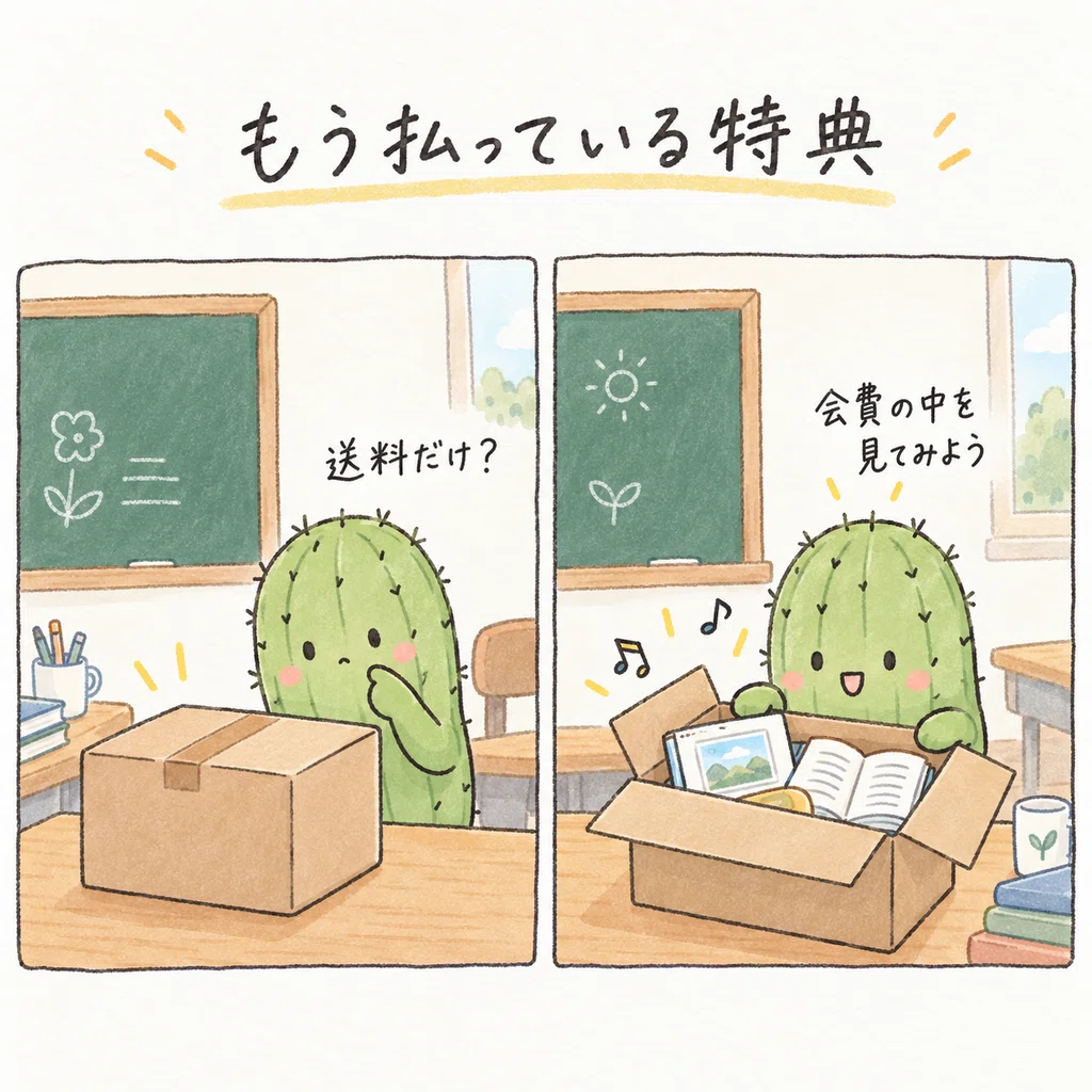 払っている会費の中に、写真や本や音楽の特典も含まれている