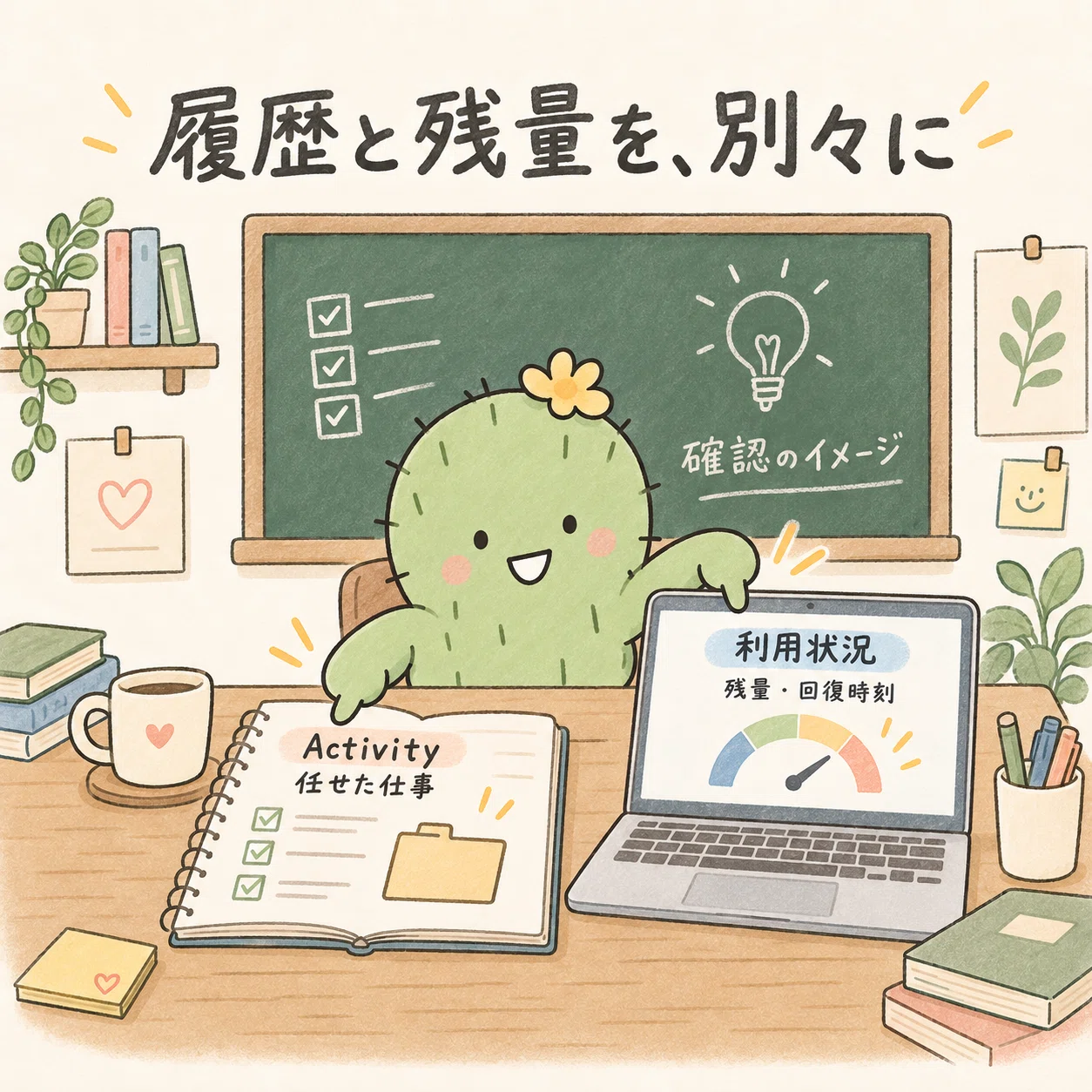 仕事の履歴と利用残量を別々に確認する