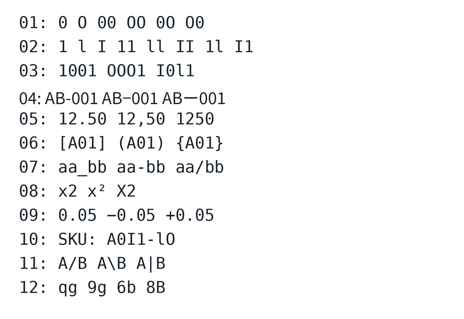 32 lines to check OCR misreadings of 0 and O, diacritics, and column ...