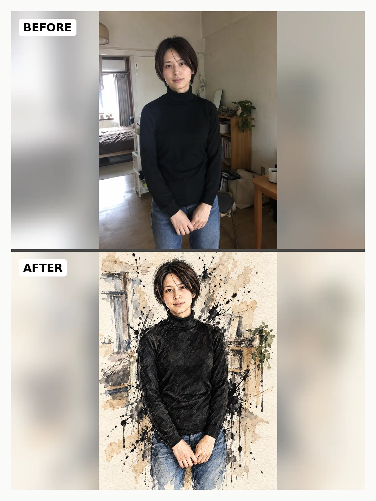 Ink Drawing × Pen Drawing × Watercolor × Splatter Prompt｜カワルエ