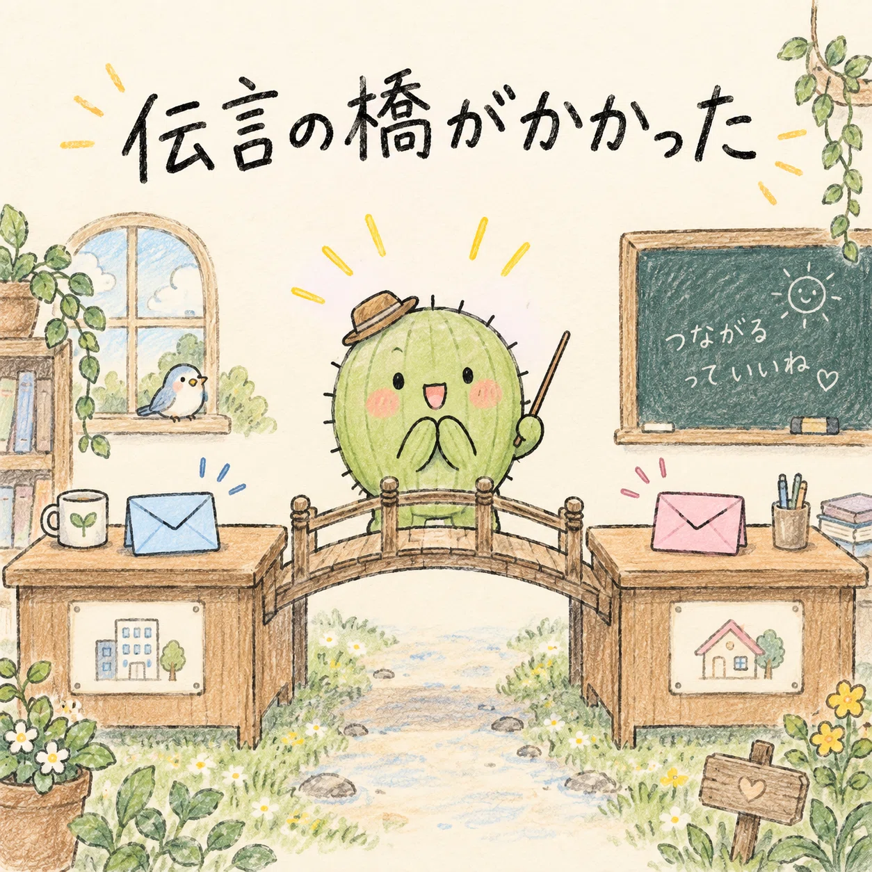 別々の仕事机に、伝言の橋がかかった