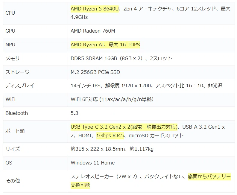 NEC LAVIE Direct N14 Slim、 Ryzen 5 8640U搭載の14型ノートPCが