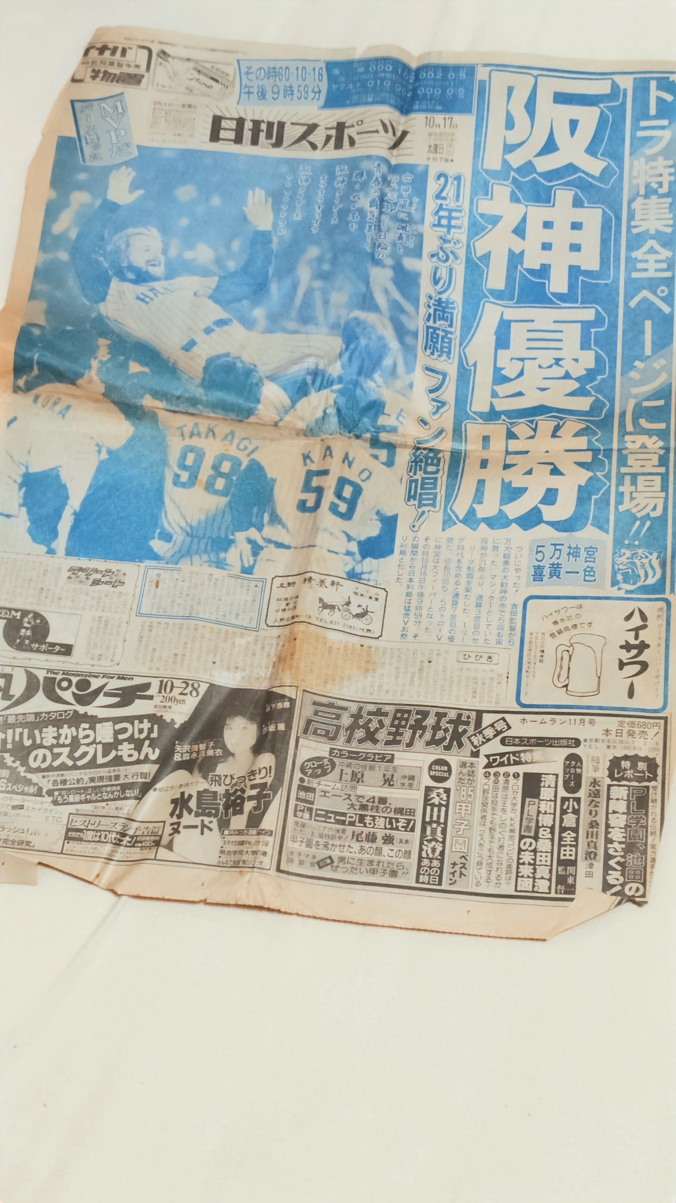突然ですが1985年の阪神タイガース優勝の翌日のスポーツ紙｜くえす