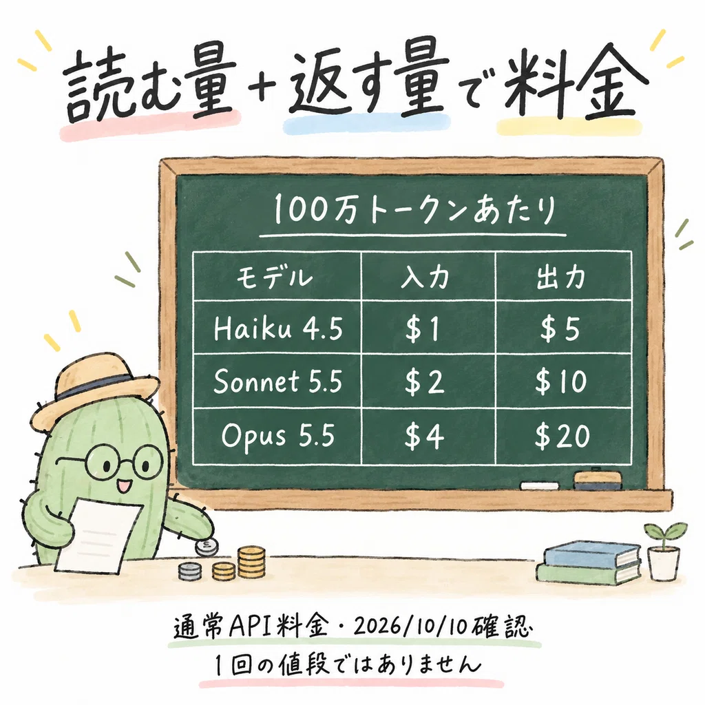 今回の3モデルの通常API料金。100万トークンあたりの入力は1・2・4ドル、出力は5・10・20ドルです。