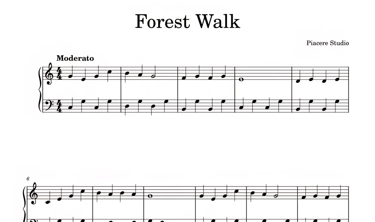 Easy Piano Sheet Music 1 [A Walk]｜Piacere Studio / m01