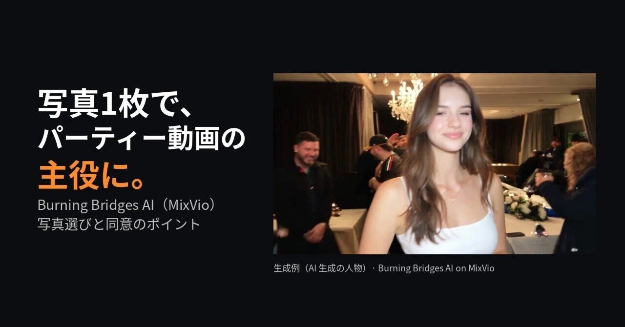 写真1枚で Burning Bridges のパーティー動画に入る方法｜MixVio AI