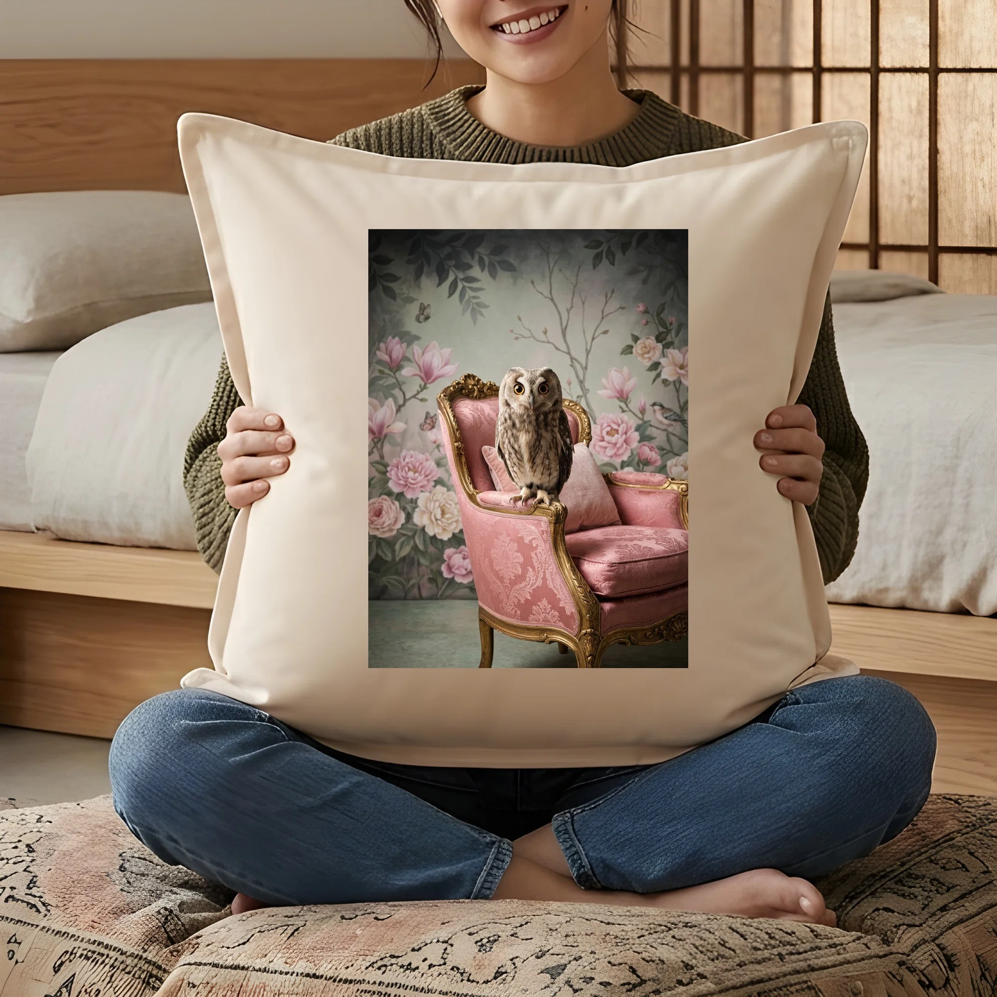 The Scops Owl Rococo Shabby Pink Cushion is now available!｜うちの子ルネサンス ...