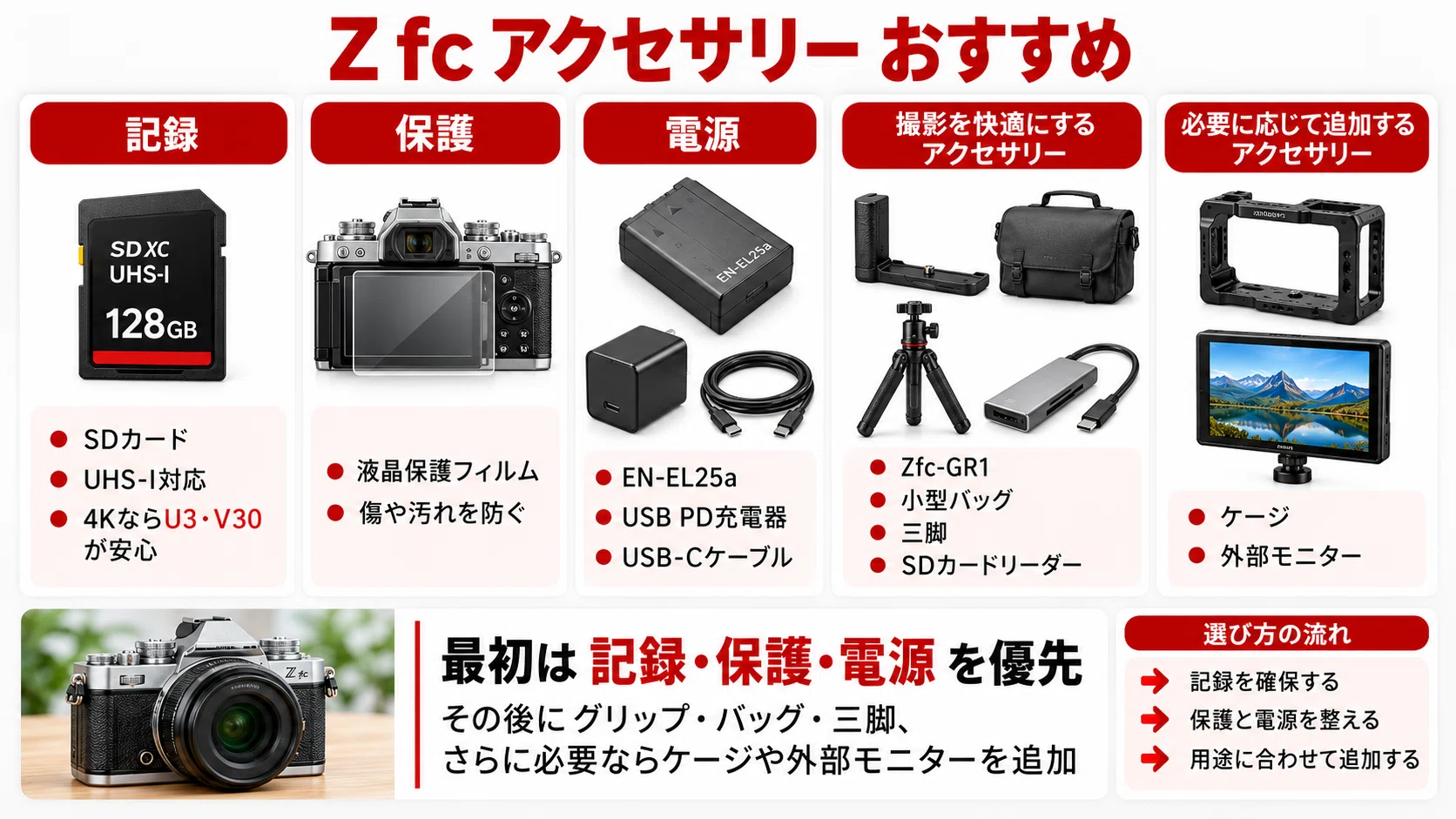 Nikon Z fc アクセサリーおすすめ｜SDカード・予備バッテリー・充電器