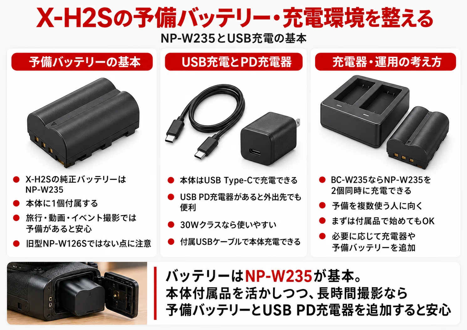 FUJIFILM】X-H2Sのおすすめアクセサリー｜一緒に買うべき必要なものを
