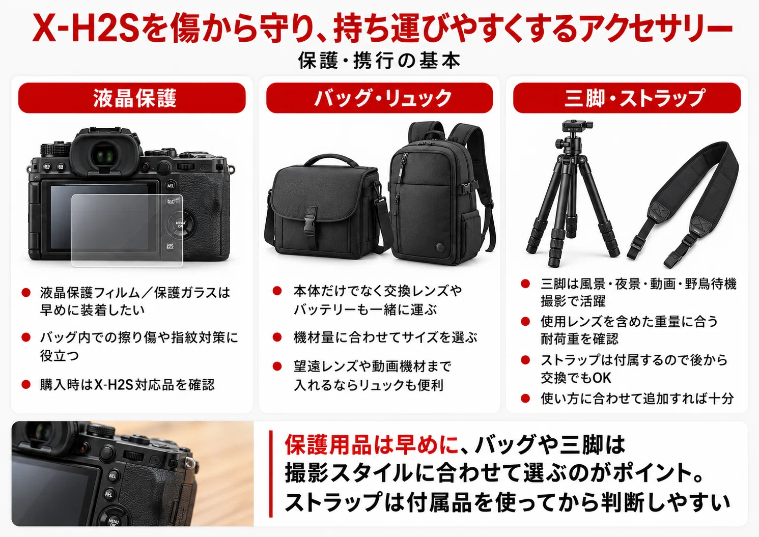 FUJIFILM】X-H2Sのおすすめアクセサリー｜一緒に買うべき必要なものを