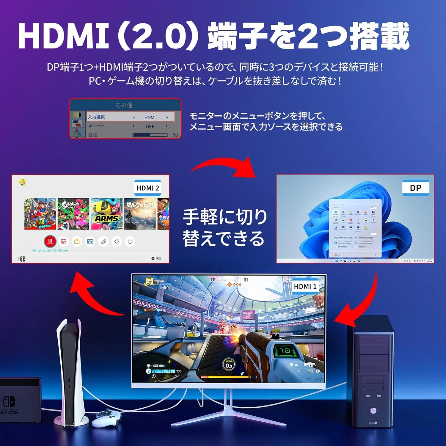 セール】cocopar モニター 24.5インチ 白 HDMI2つ 200Hz HG-245HW PS5