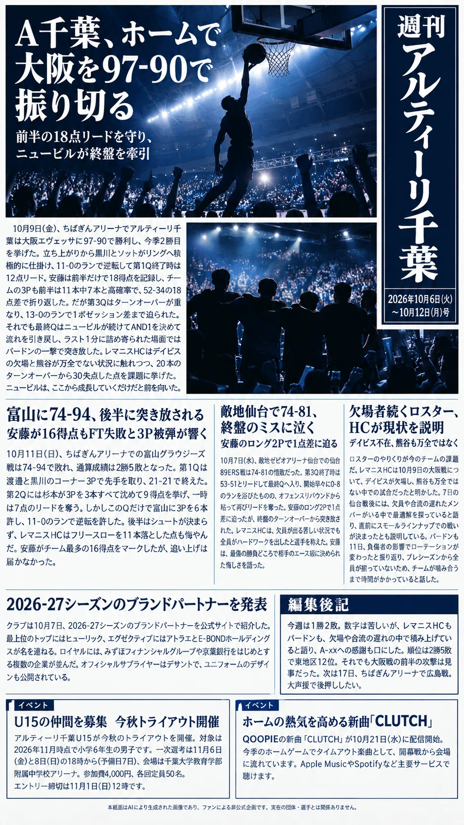 アルティーリ千葉の壁新聞（10/12号）｜OGARU