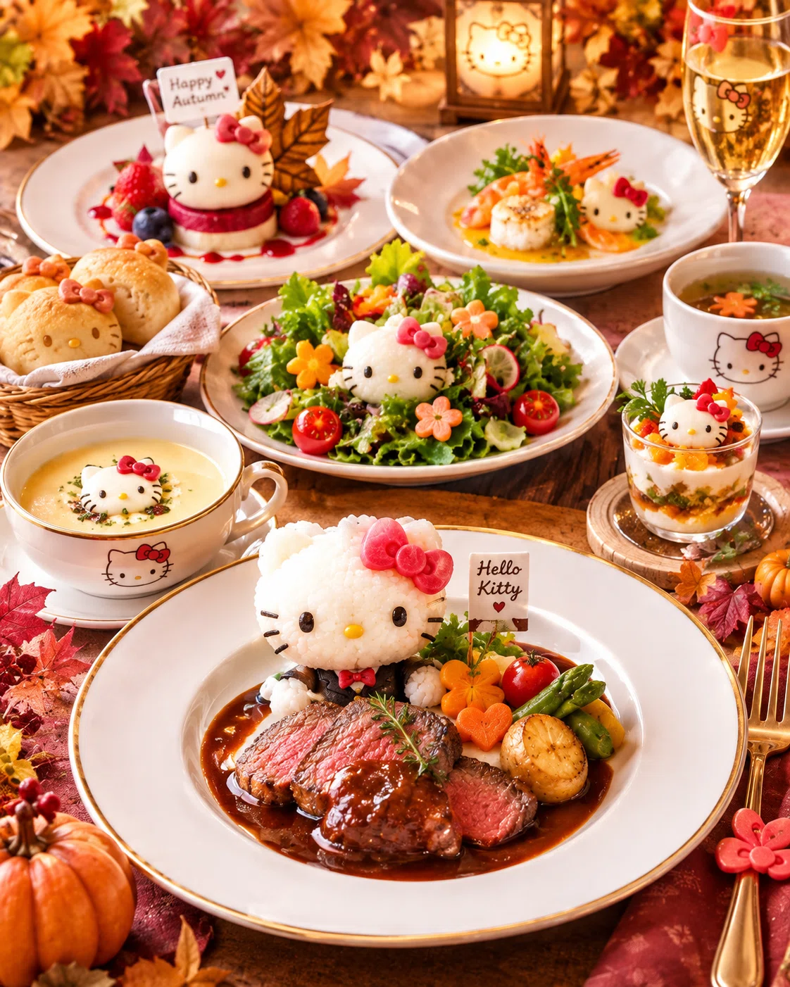 🍎🍂 ハローキティと楽しむ秋の ディナーコース 🎀🍽️｜punon