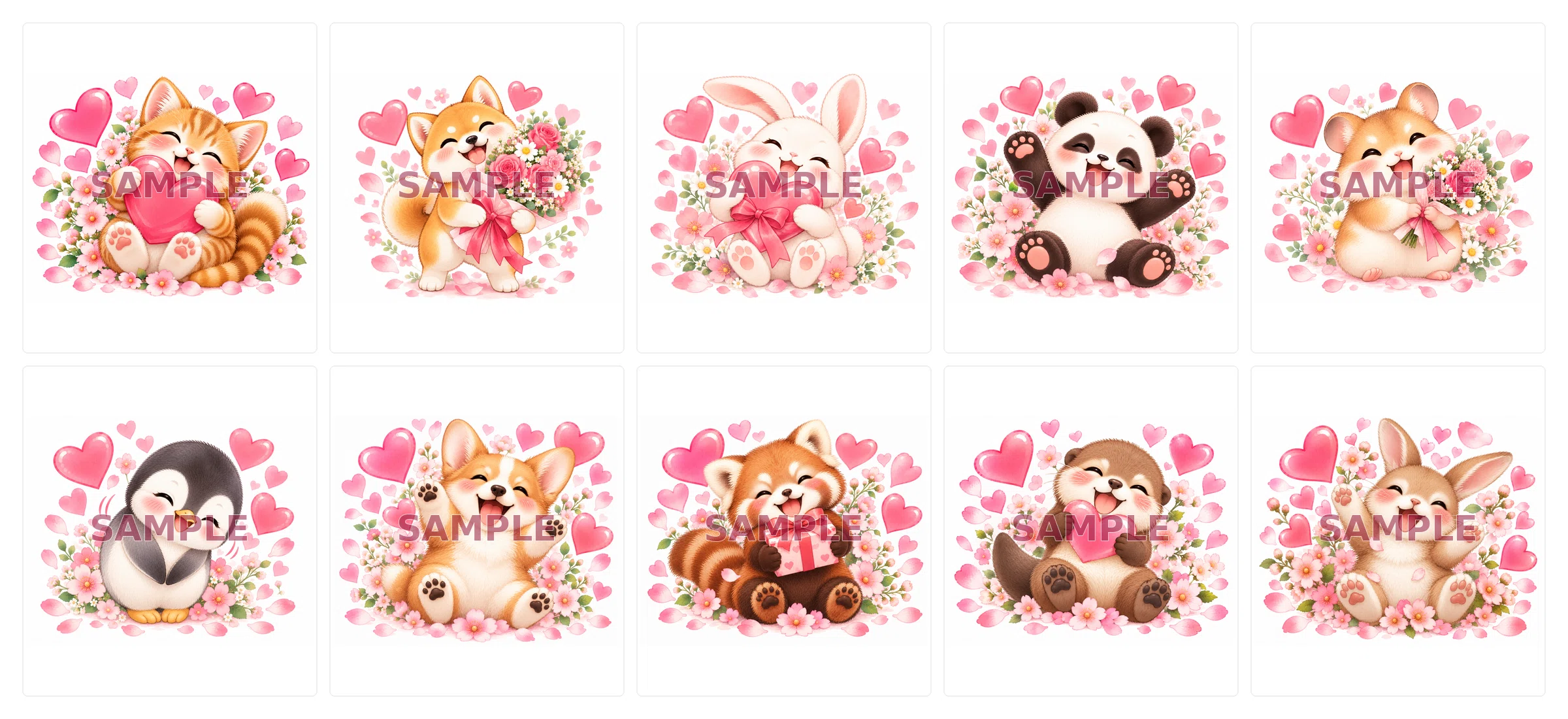 Cute Animal Hearts & Flowers | A Set of 10 Illustrations for note's ...