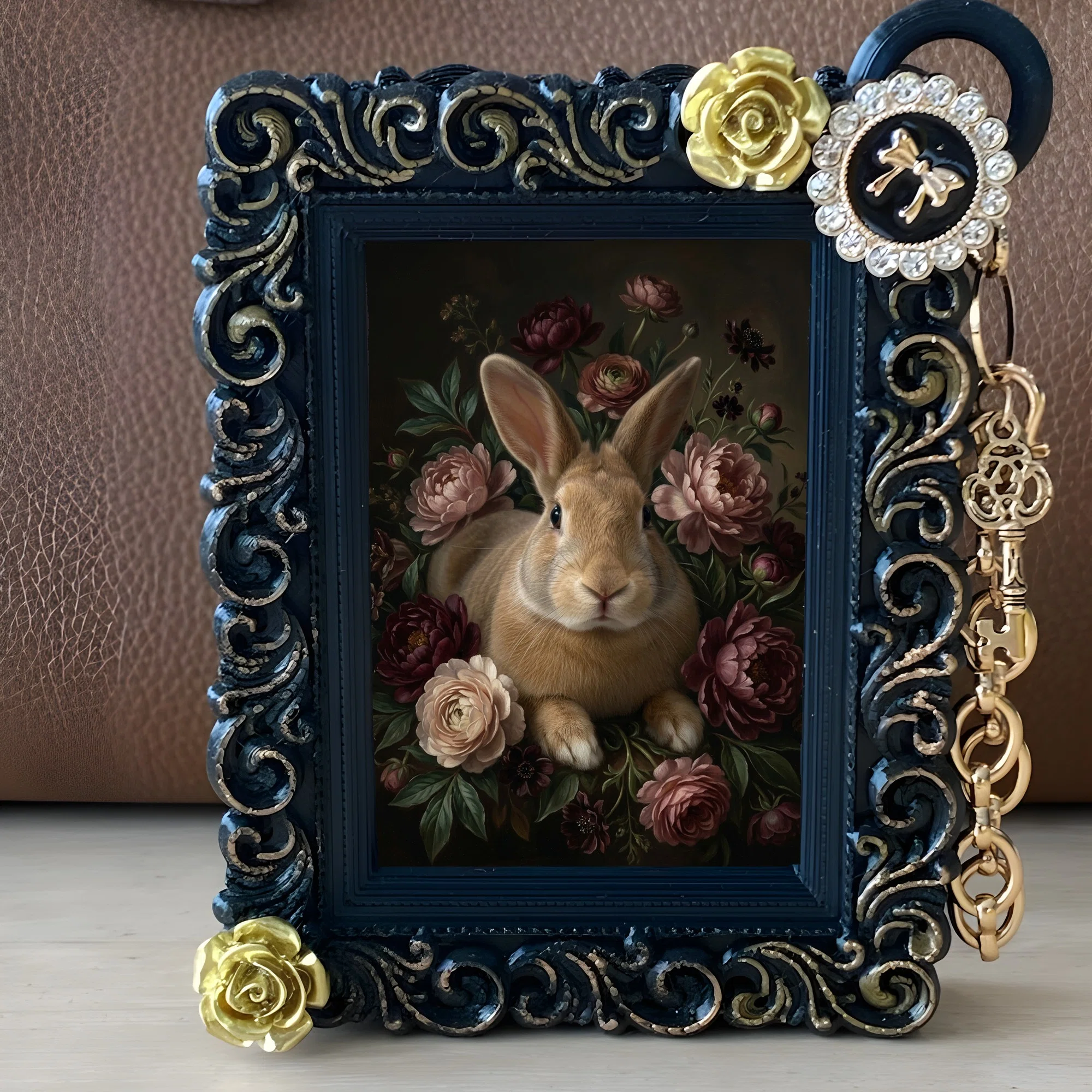 Flemish Giant floral oil painting style art bag charm is now available ...