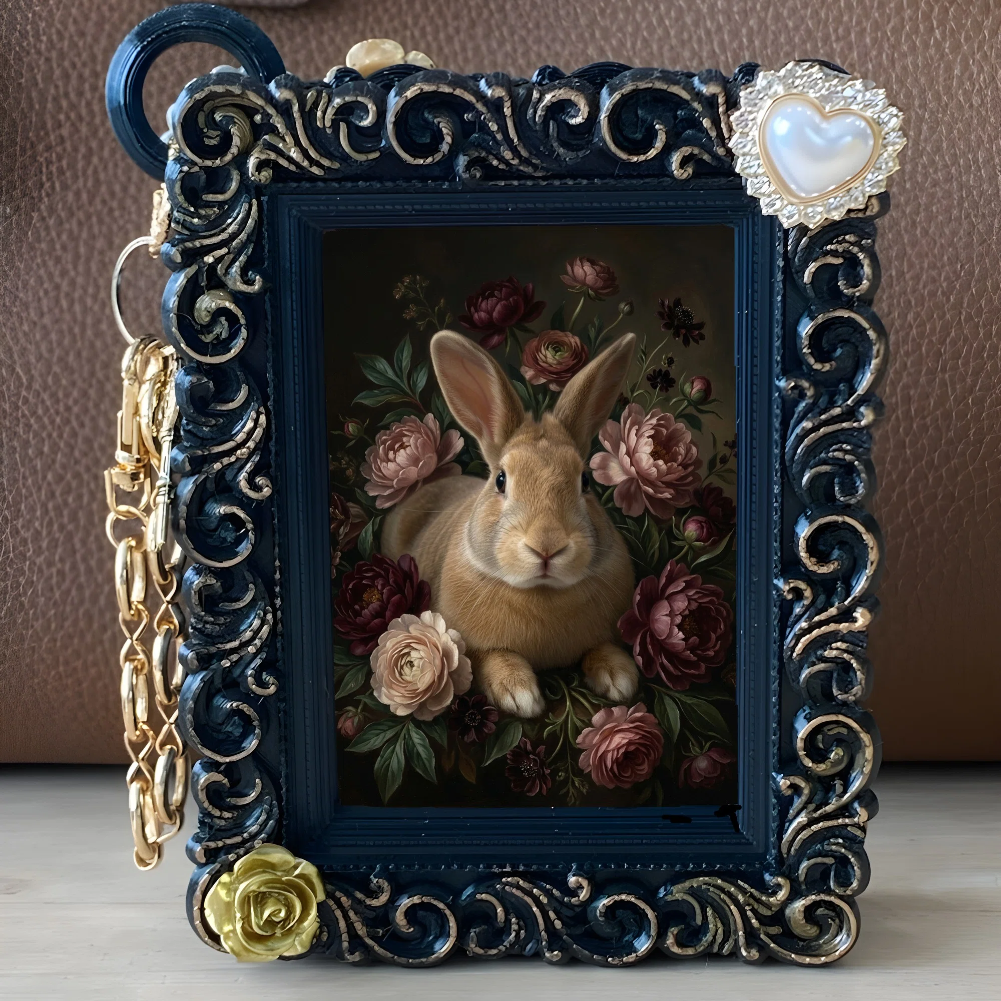 Flemish Giant floral oil painting style art bag charm is now available ...
