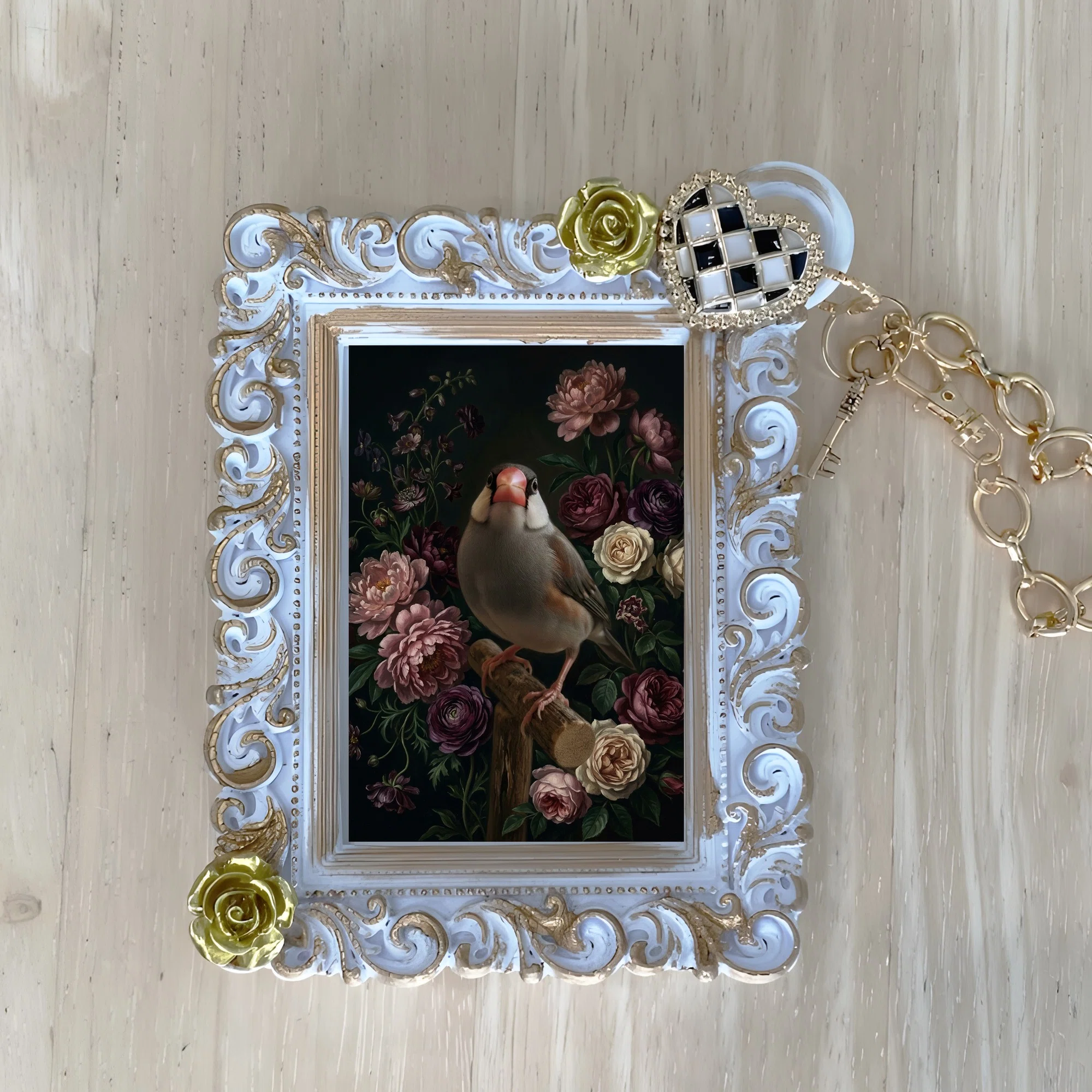 Java Sparrow Flower Oil Painting Style Art Bag Charm is now available ...