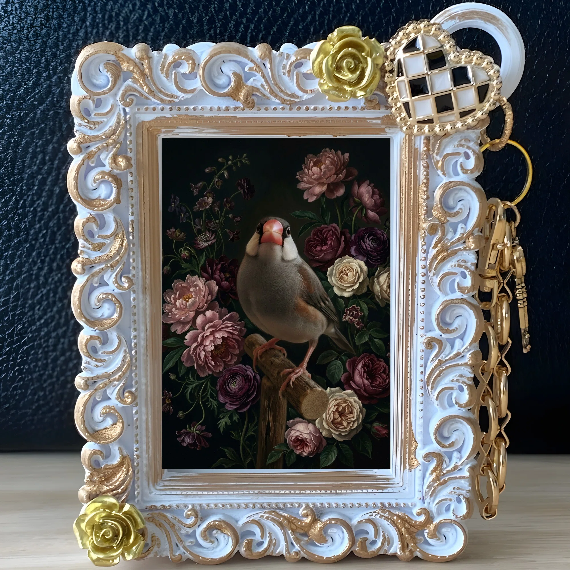 Java Sparrow Flower Oil Painting Style Art Bag Charm is now available ...