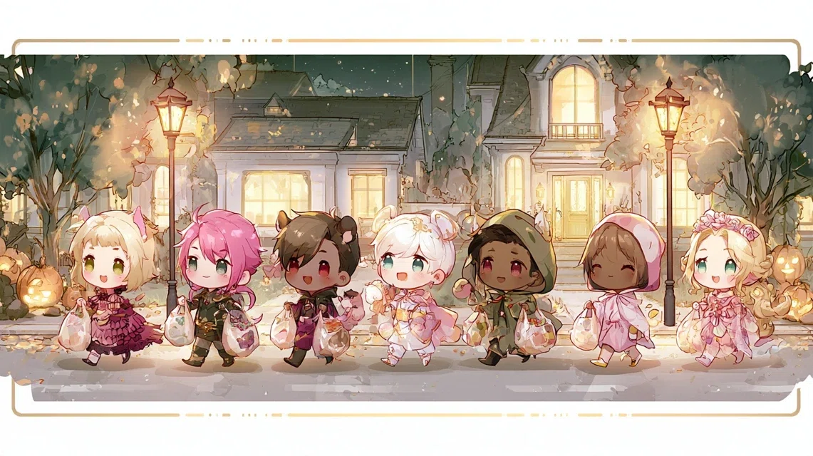 [AIイラスト]ハロウィンの仮装をするこどもたち｜みぽぽ