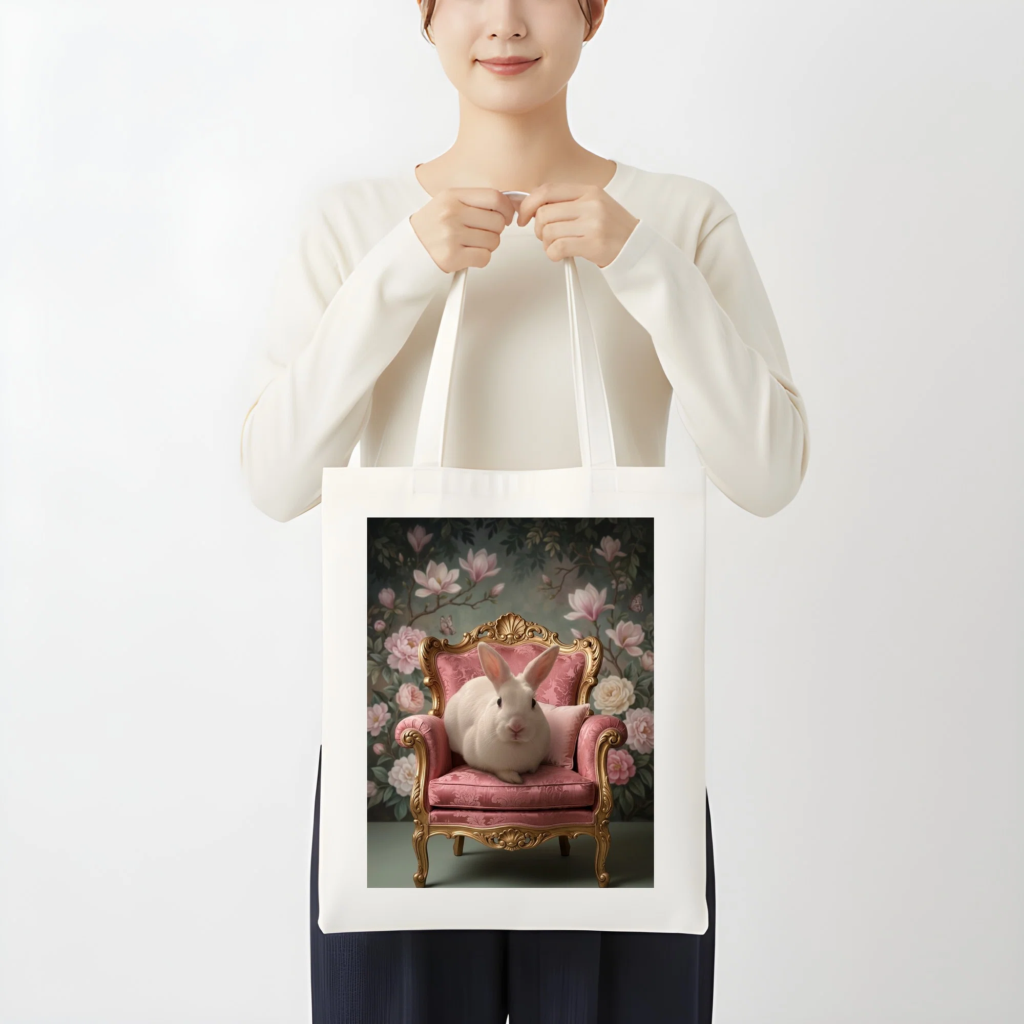 A New Zealand White Rococo-style shabby pink tote bag is now available ...