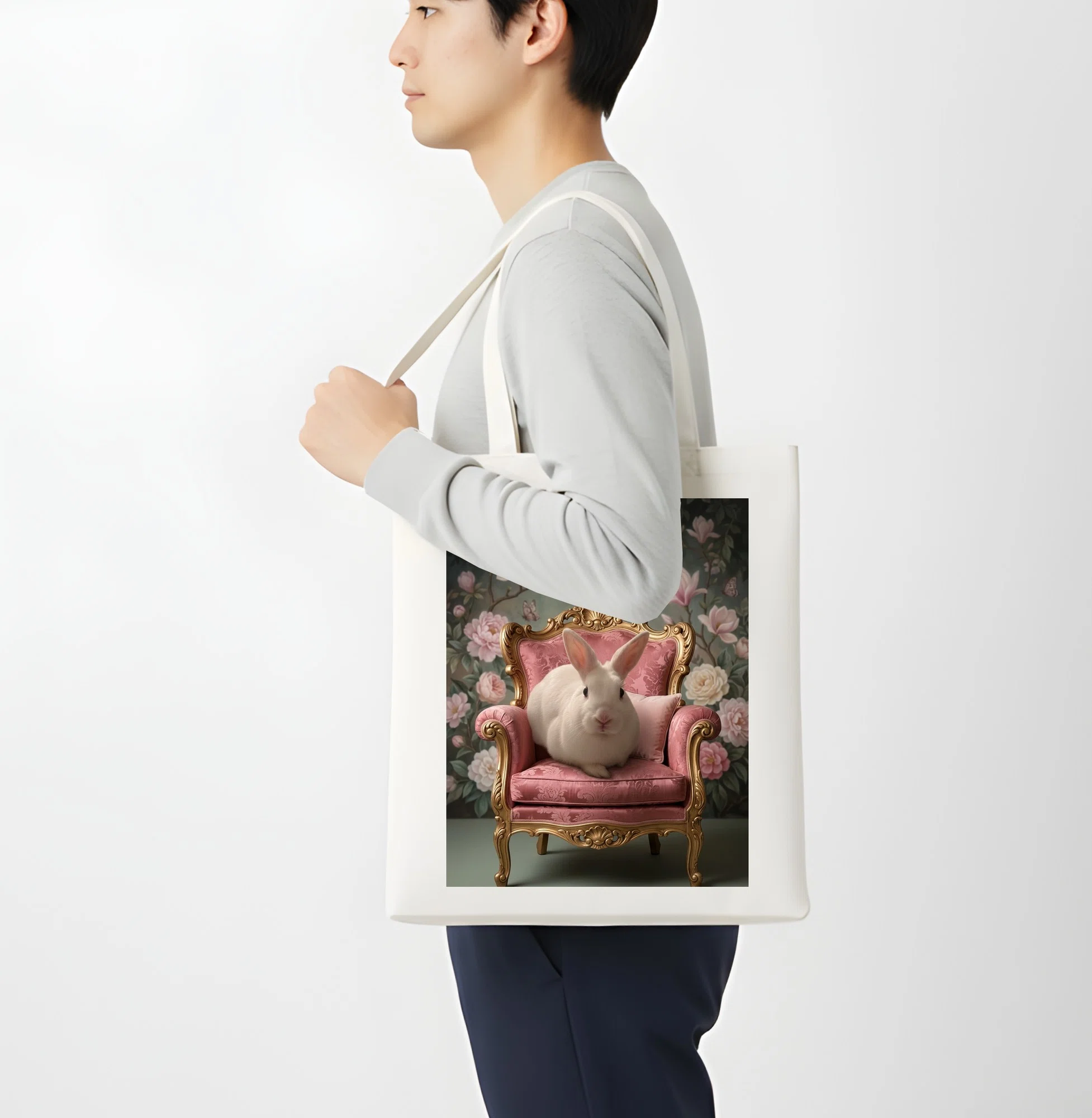 A New Zealand White Rococo-style shabby pink tote bag is now available ...